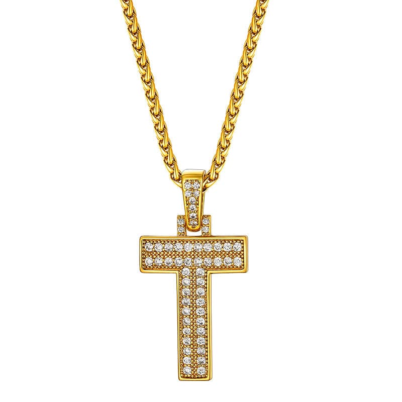 Personalized Gold Plated Full Cubic Zirconia A-Z Letter Initial Necklace 