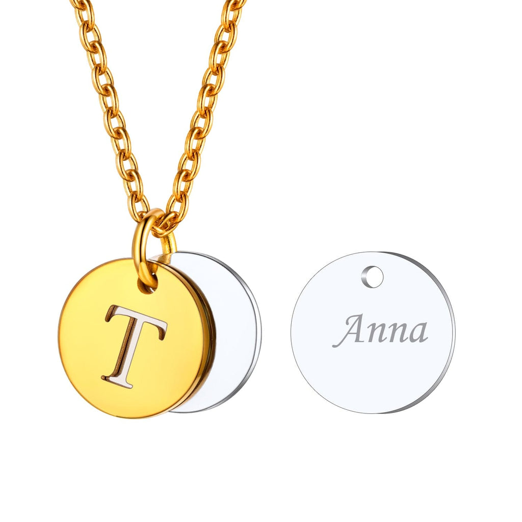 Custom Engraved Two-Tone A-Z Initial Necklace 18K Gold Plated 