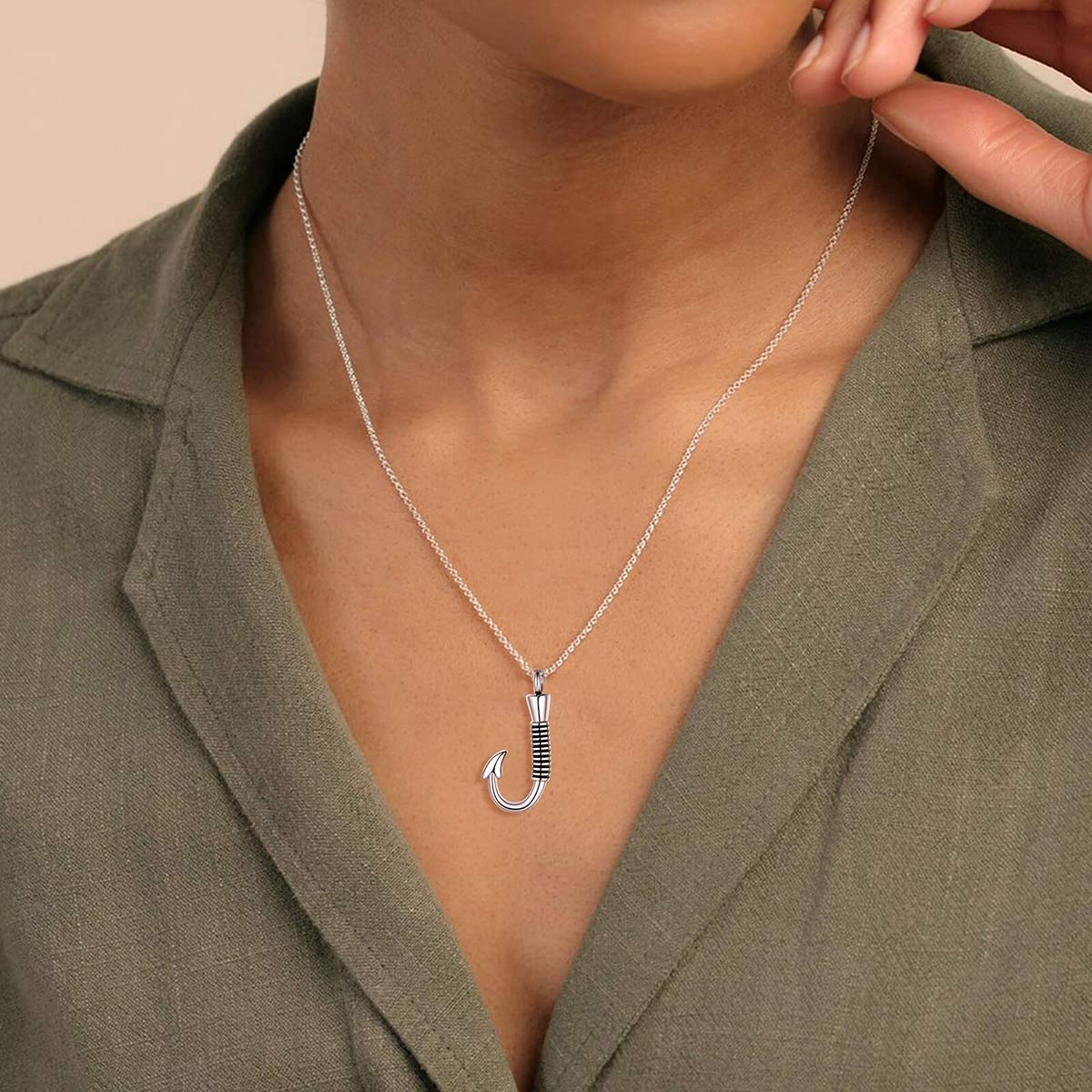Fish Hook Urn Necklace for Ashes, Stainless Steel Indonesia