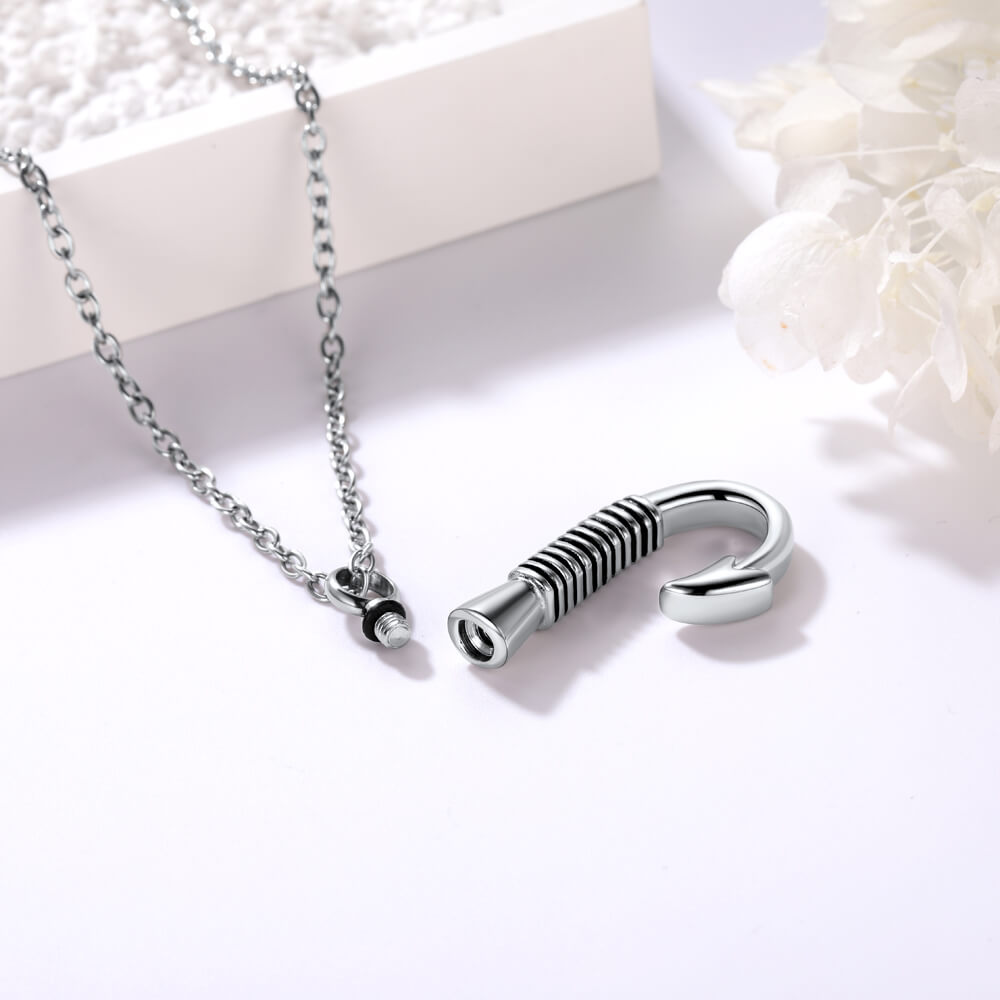 Fishing Hook Stainless Steel Cremation Pendant