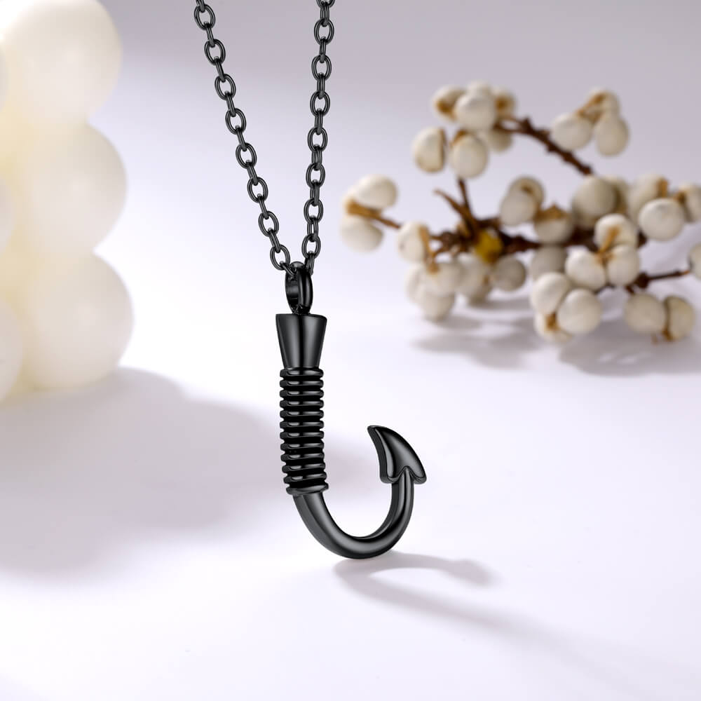U7 Jewelry Fish Hook Pendant Urn Necklace Stainless Steel Cremation Necklace Fish Scale Pendants, Steel