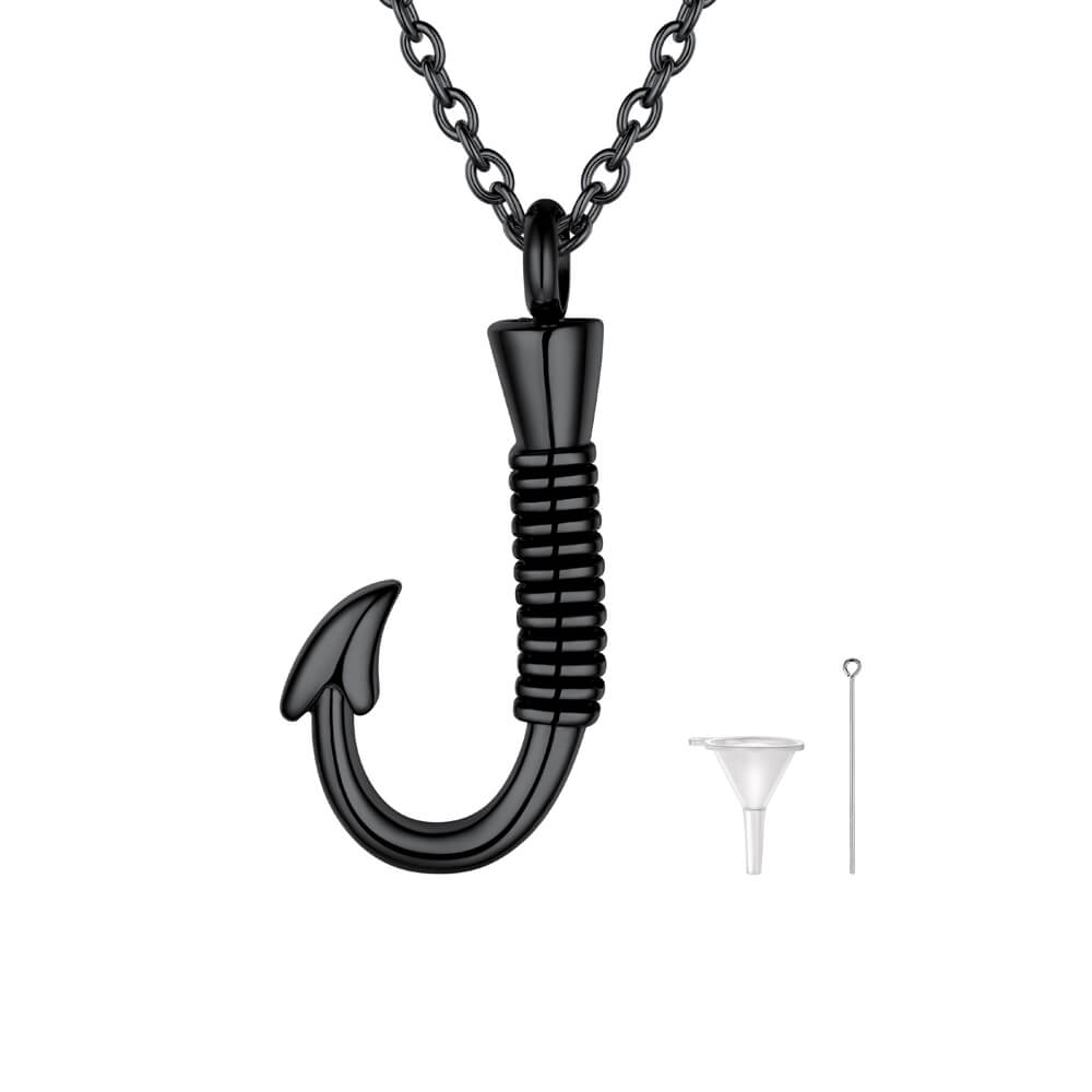 Ijd9720 Stainless Steel Fish Hook Memorial Cremation Urn Necklace