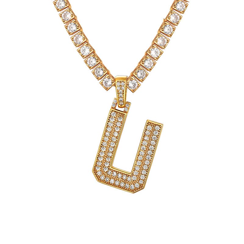 Personalized Gold Plated Full Cubic Zirconia A-Z Letter Initial Necklace 