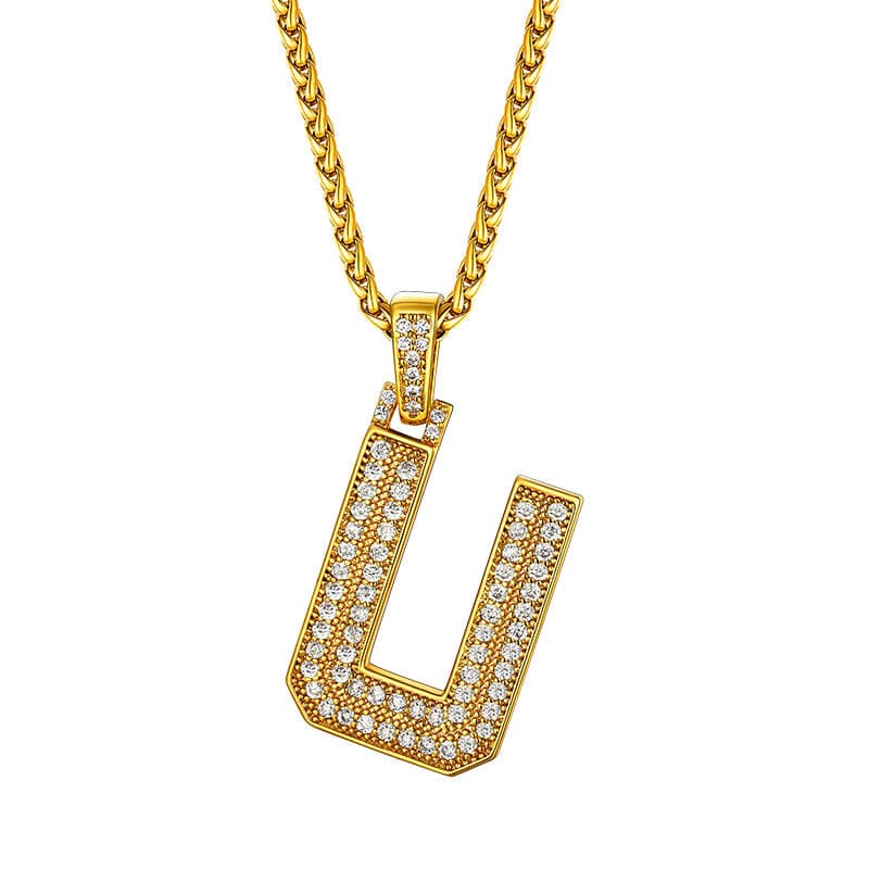 Personalized Gold Plated Full Cubic Zirconia A-Z Letter Initial Necklace 