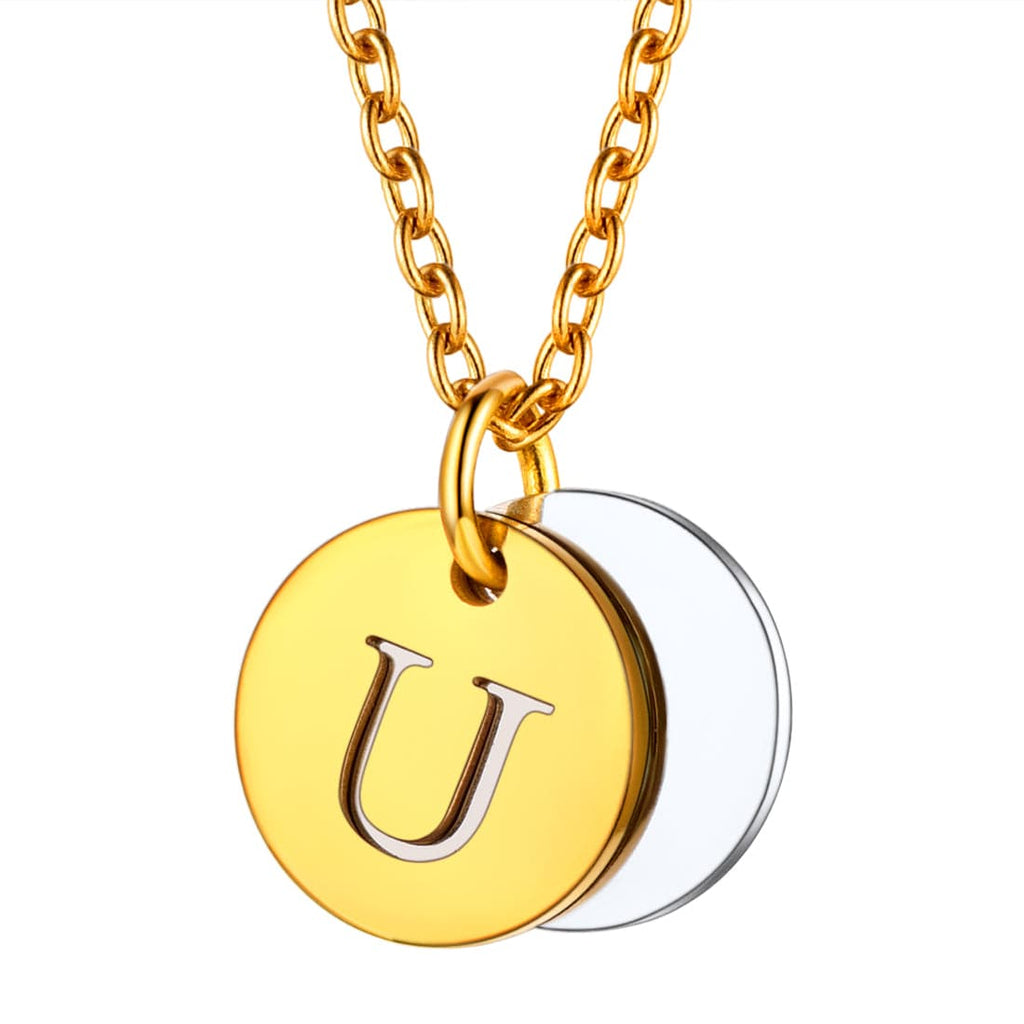 Custom Engraved Two-Tone A-Z Initial Necklace 18K Gold Plated 