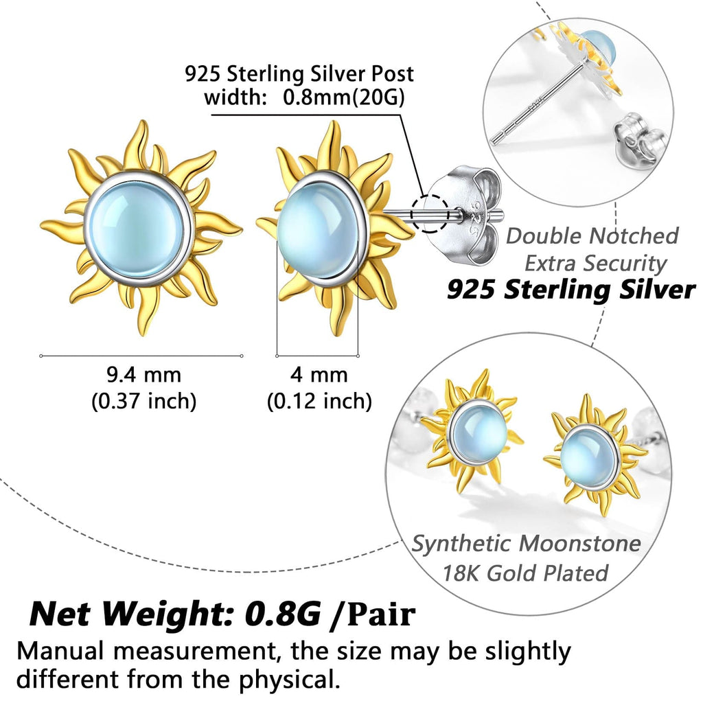 925 Sterling Silver Moonstone Sun Earrings Necklace 