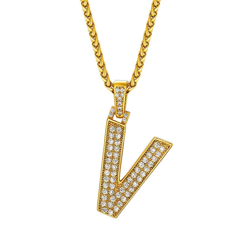 Personalized Gold Plated Full Cubic Zirconia A-Z Letter Initial Necklace 