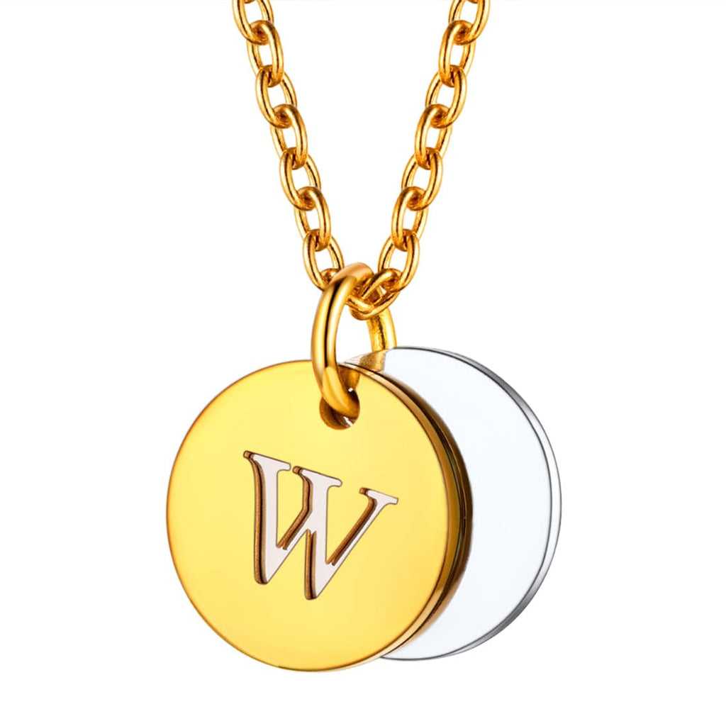 Custom Engraved Two-Tone A-Z Initial Necklace 18K Gold Plated 