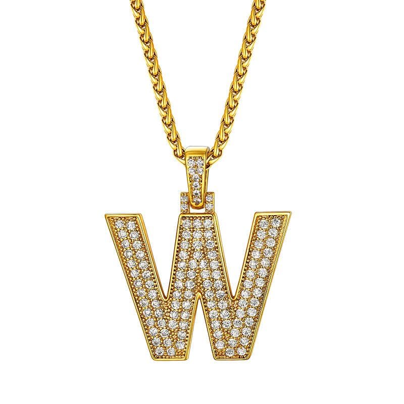 Personalized Gold Plated Full Cubic Zirconia A-Z Letter Initial Necklace 