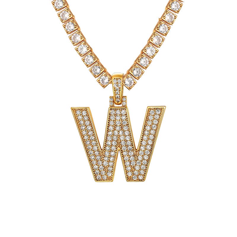 Personalized Gold Plated Full Cubic Zirconia A-Z Letter Initial Necklace 