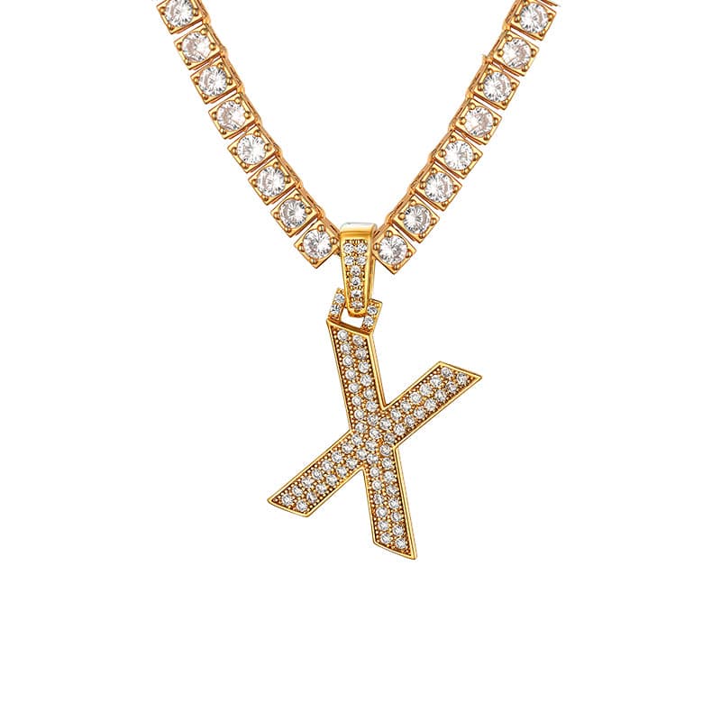 Personalized Gold Plated Full Cubic Zirconia A-Z Letter Initial Necklace 