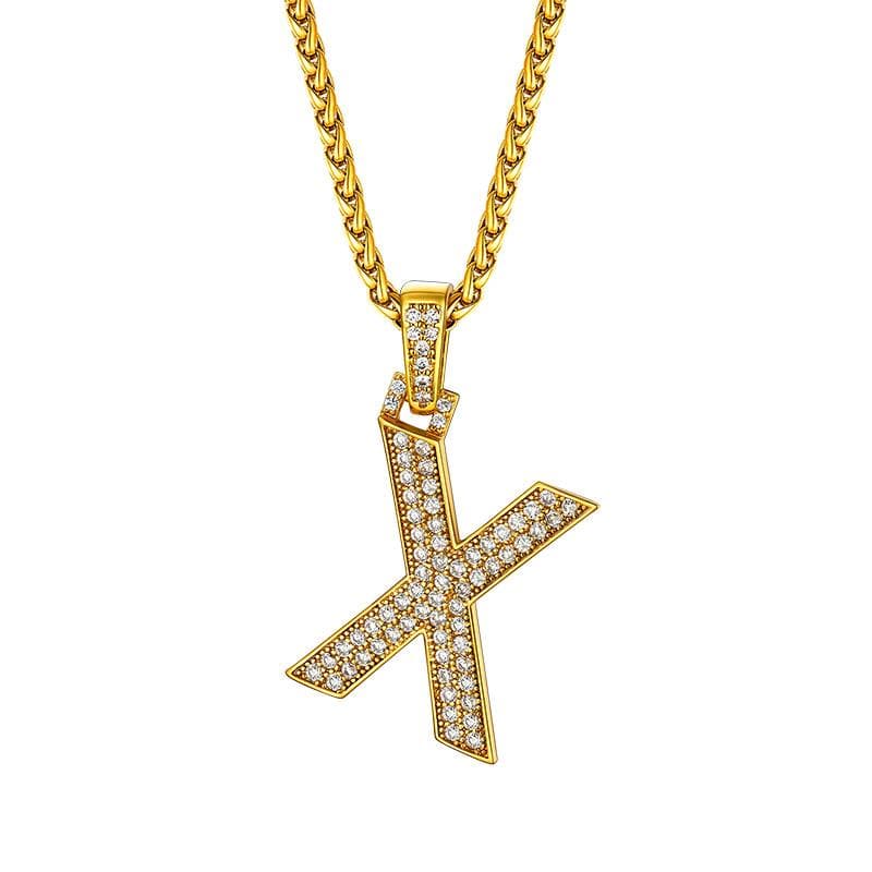 Personalized Gold Plated Full Cubic Zirconia A-Z Letter Initial Necklace 