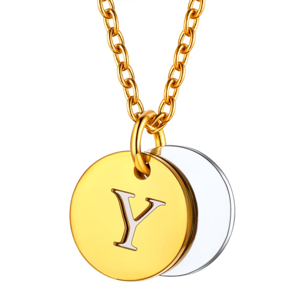 Custom Engraved Two-Tone A-Z Initial Necklace 18K Gold Plated 