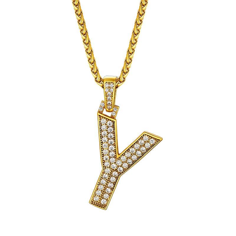 Personalized Gold Plated Full Cubic Zirconia A-Z Letter Initial Necklace 