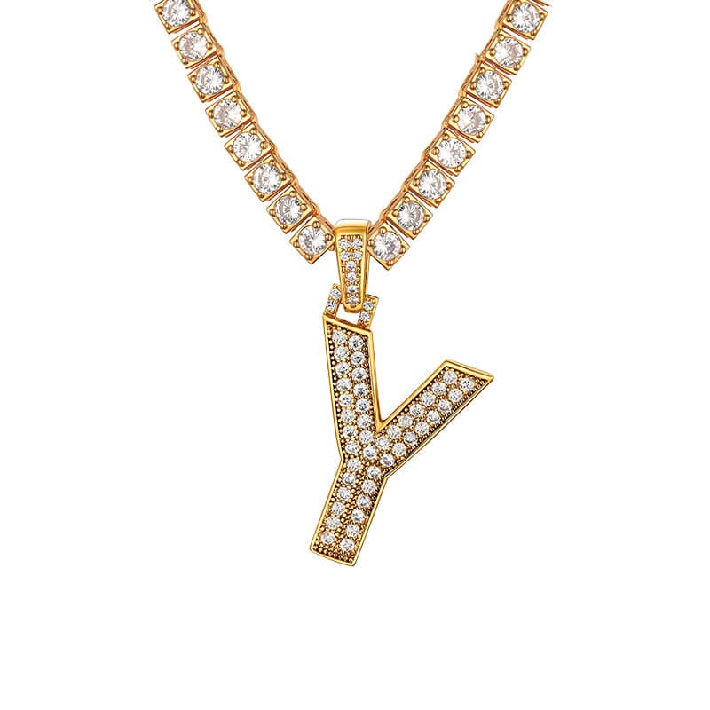 Personalized Gold Plated Full Cubic Zirconia A-Z Letter Initial Necklace 