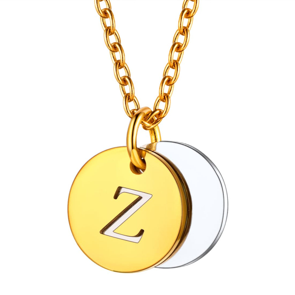 Custom Engraved Two-Tone A-Z Initial Necklace 18K Gold Plated 