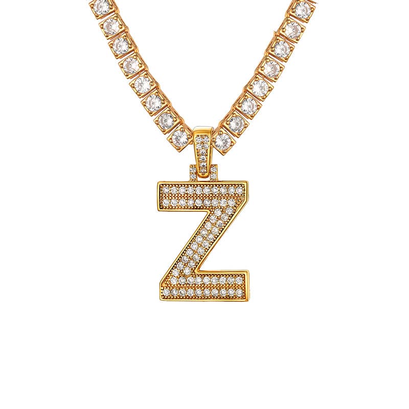 Personalized Gold Plated Full Cubic Zirconia A-Z Letter Initial Necklace 