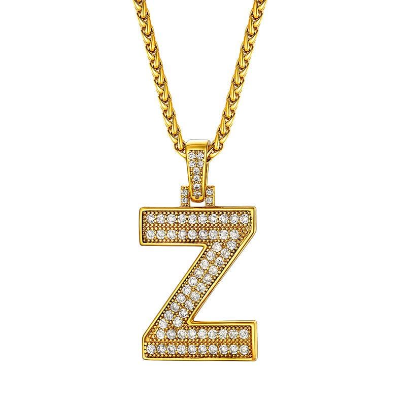 Personalized Gold Plated Full Cubic Zirconia A-Z Letter Initial Necklace 