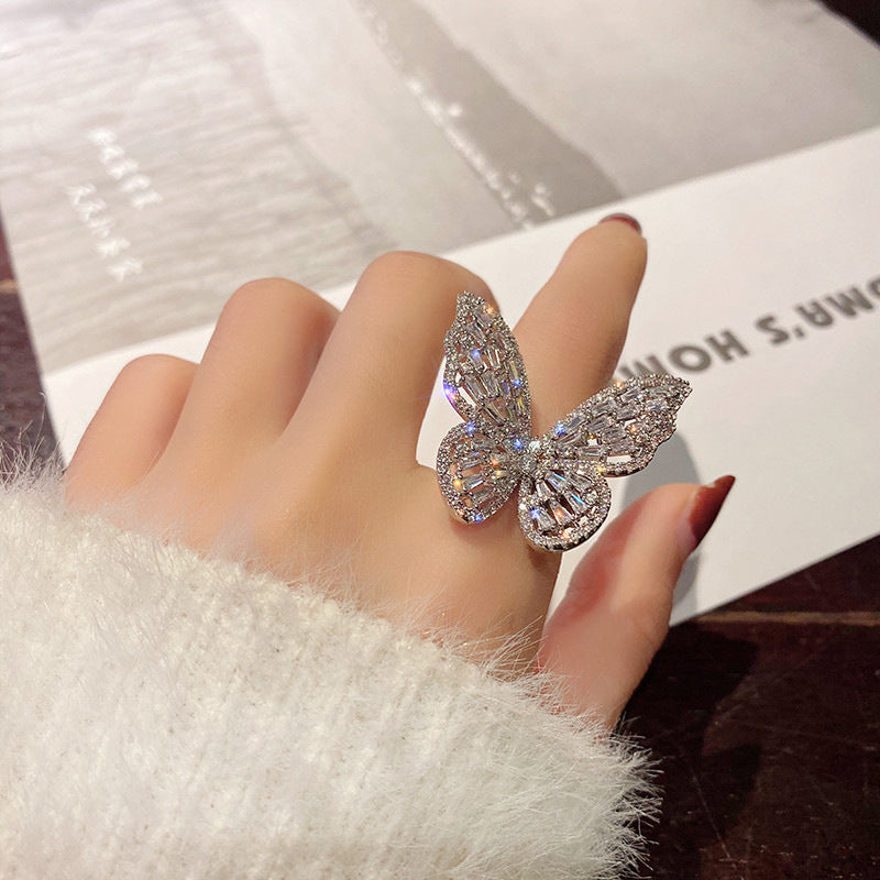 U7 Jewelry Butterfly Ring Adjustable Cubic Zirconia Rings For Women 