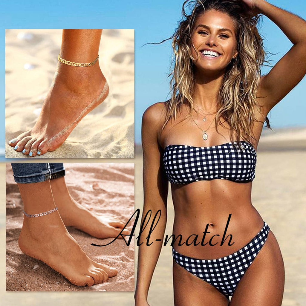 U7 Flat Mariner Chain Ankle Bracelet for Women Summer Beach Anklets 