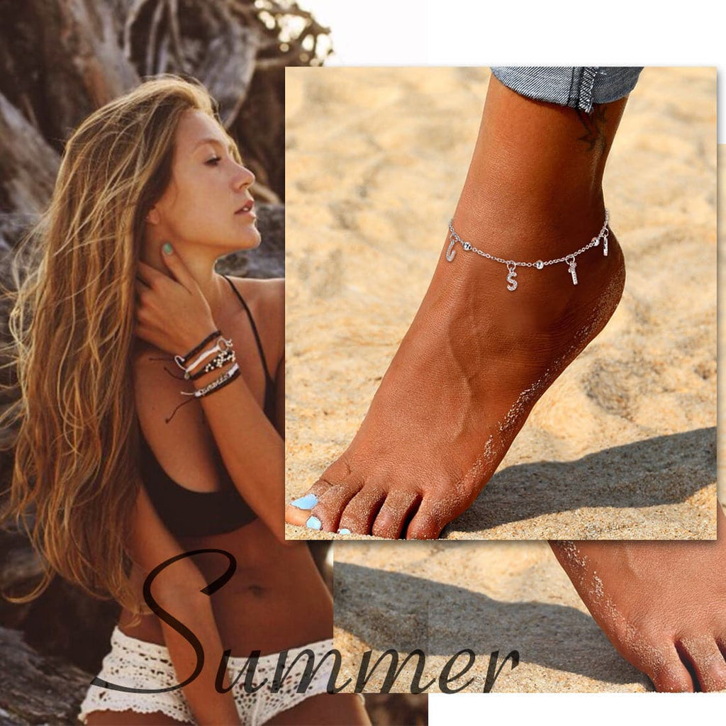 Personalized Alphabet Anklet Summer Ankle Bracelet Women Barefoot Bracelet 