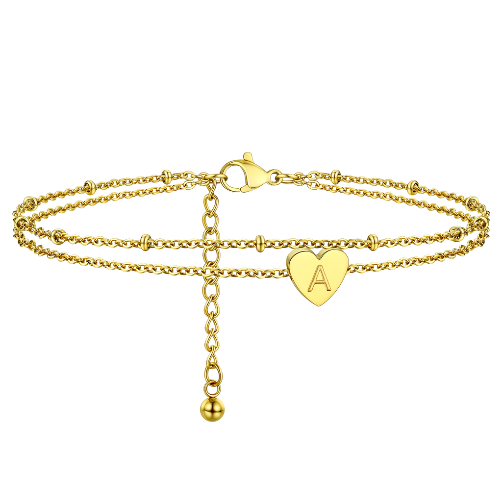 U7 Jewelry Custom Initial Anklet Bracelet Heart Charm Anklets For Women 