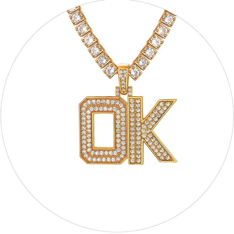 Personalized Gold Plated Full Cubic Zirconia A-Z Letter Initial Necklace 