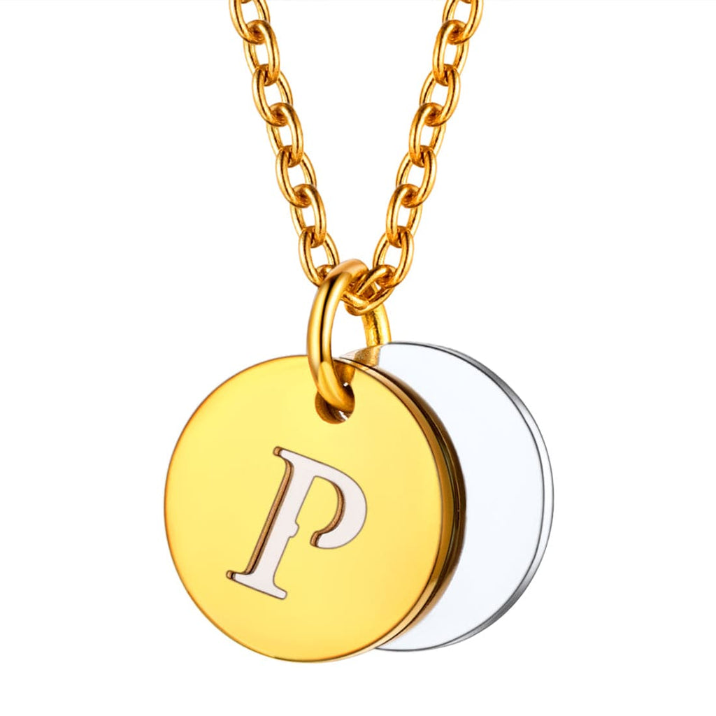 Custom Engraved Two-Tone A-Z Initial Necklace 18K Gold Plated 