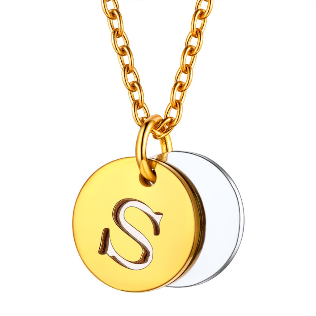 Custom Engraved Two-Tone A-Z Initial Necklace 18K Gold Plated 