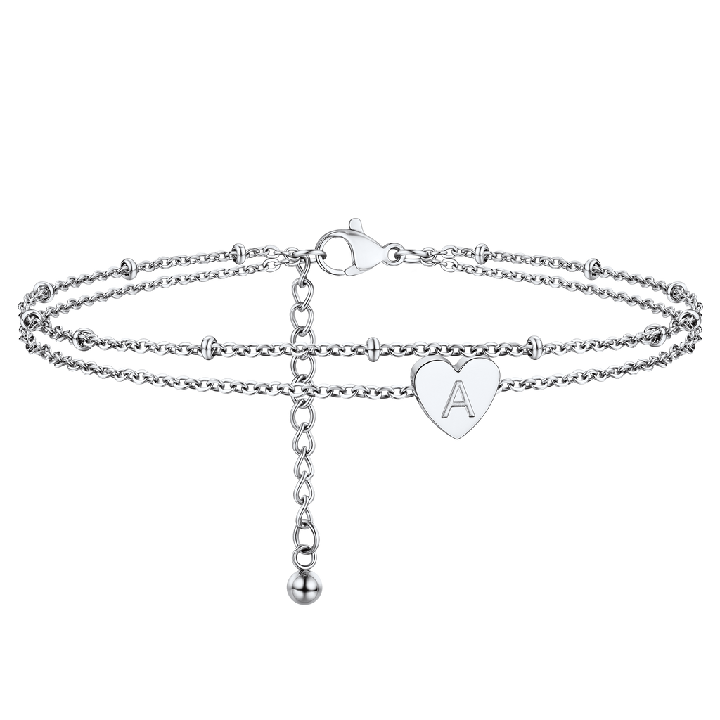 U7 Jewelry Custom Initial Anklet Bracelet Heart Charm Anklets For Women 