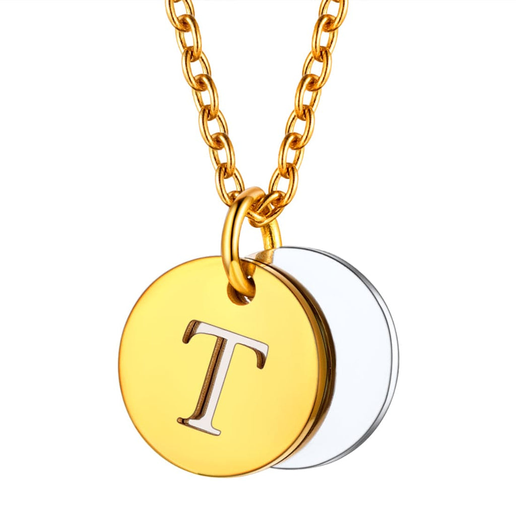 Custom Engraved Two-Tone A-Z Initial Necklace 18K Gold Plated 