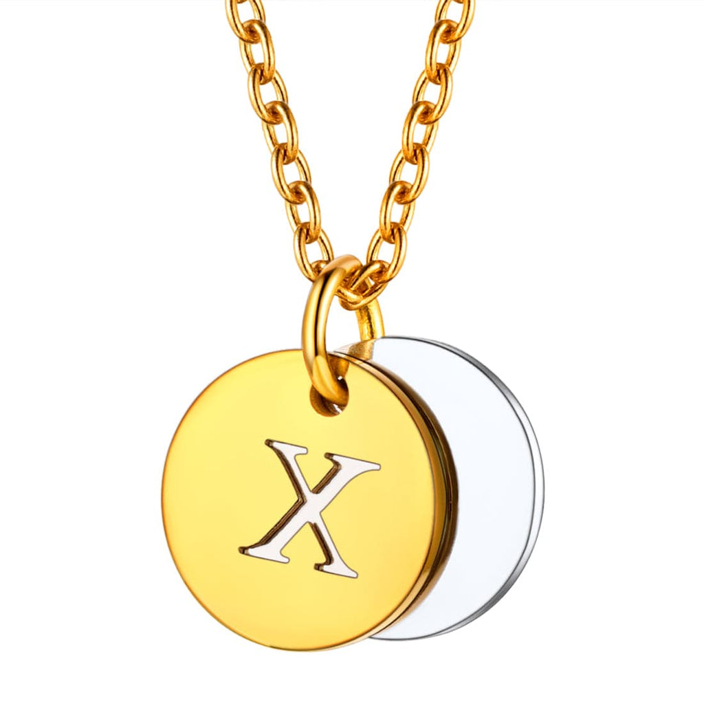 Custom Engraved Two-Tone A-Z Initial Necklace 18K Gold Plated 